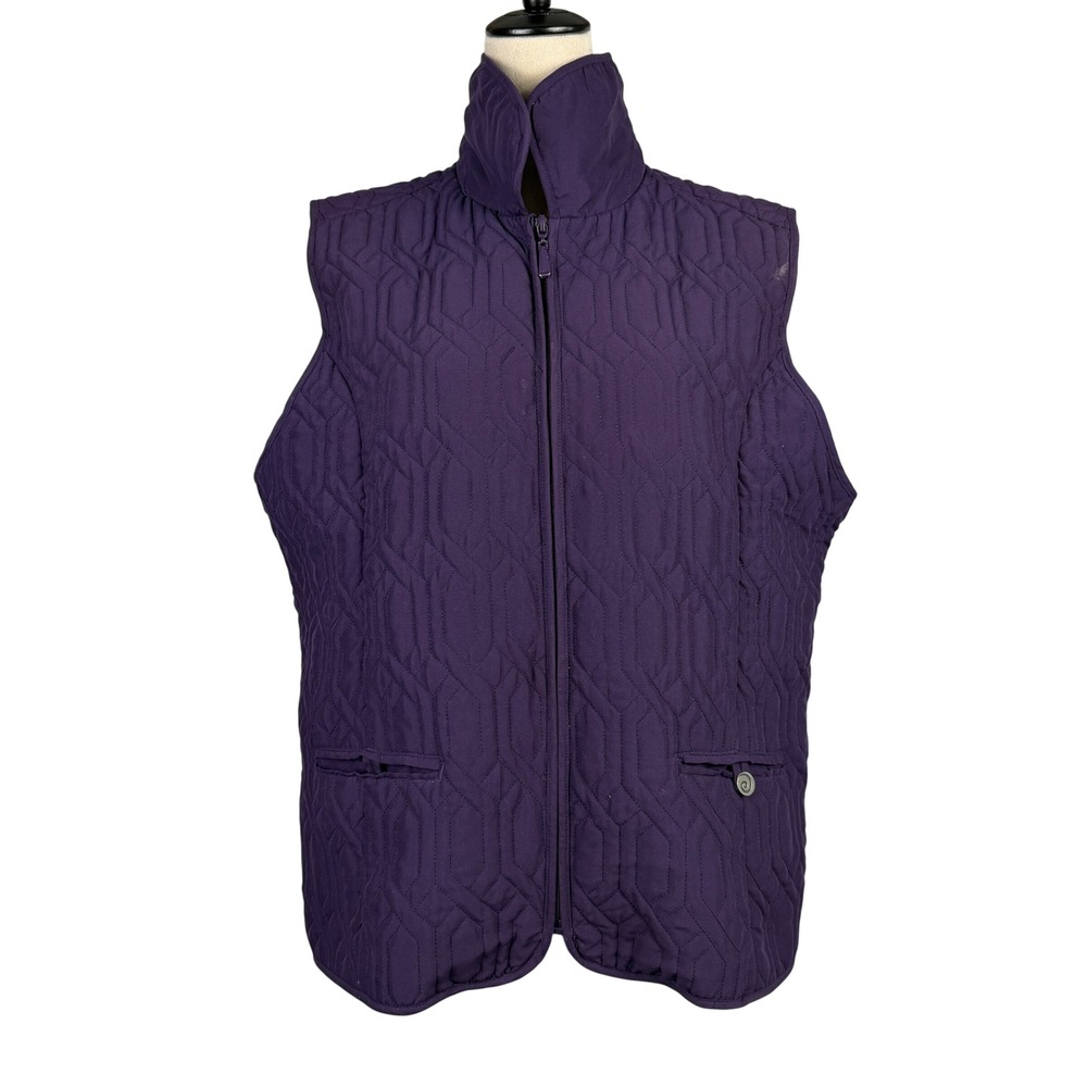 Jenny Quilted Vest Womens 2X Full Zip Geometric Stitch Mock Neck Purple